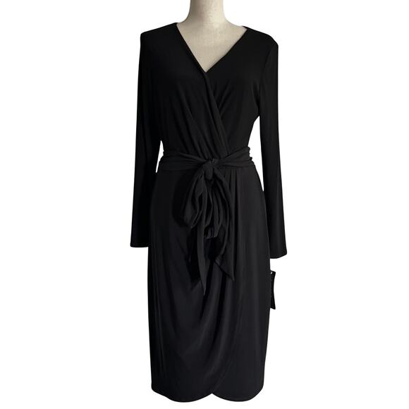 Lauren by Ralph Lauren Dresses & Skirts - Lauren Ralph Lauren Black Wrap Midi Dress Women’s 12 Long Sleeve Tie Waist